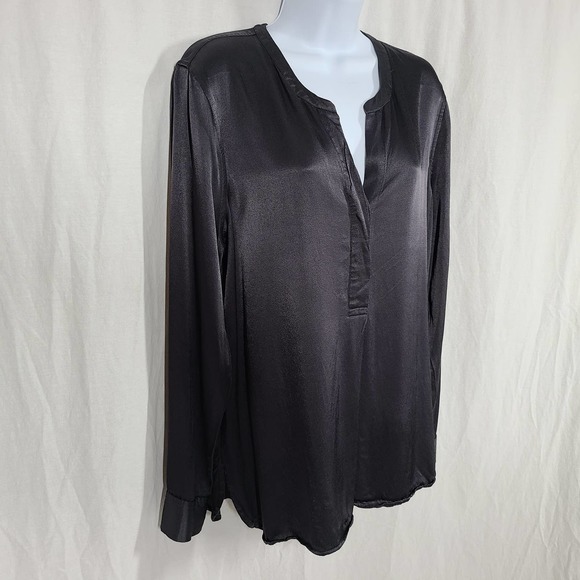 Rails Reiss Satin Popover Top Half Button Long Sleeve Crepe Slate Gray Large - Picture 6 of 14
